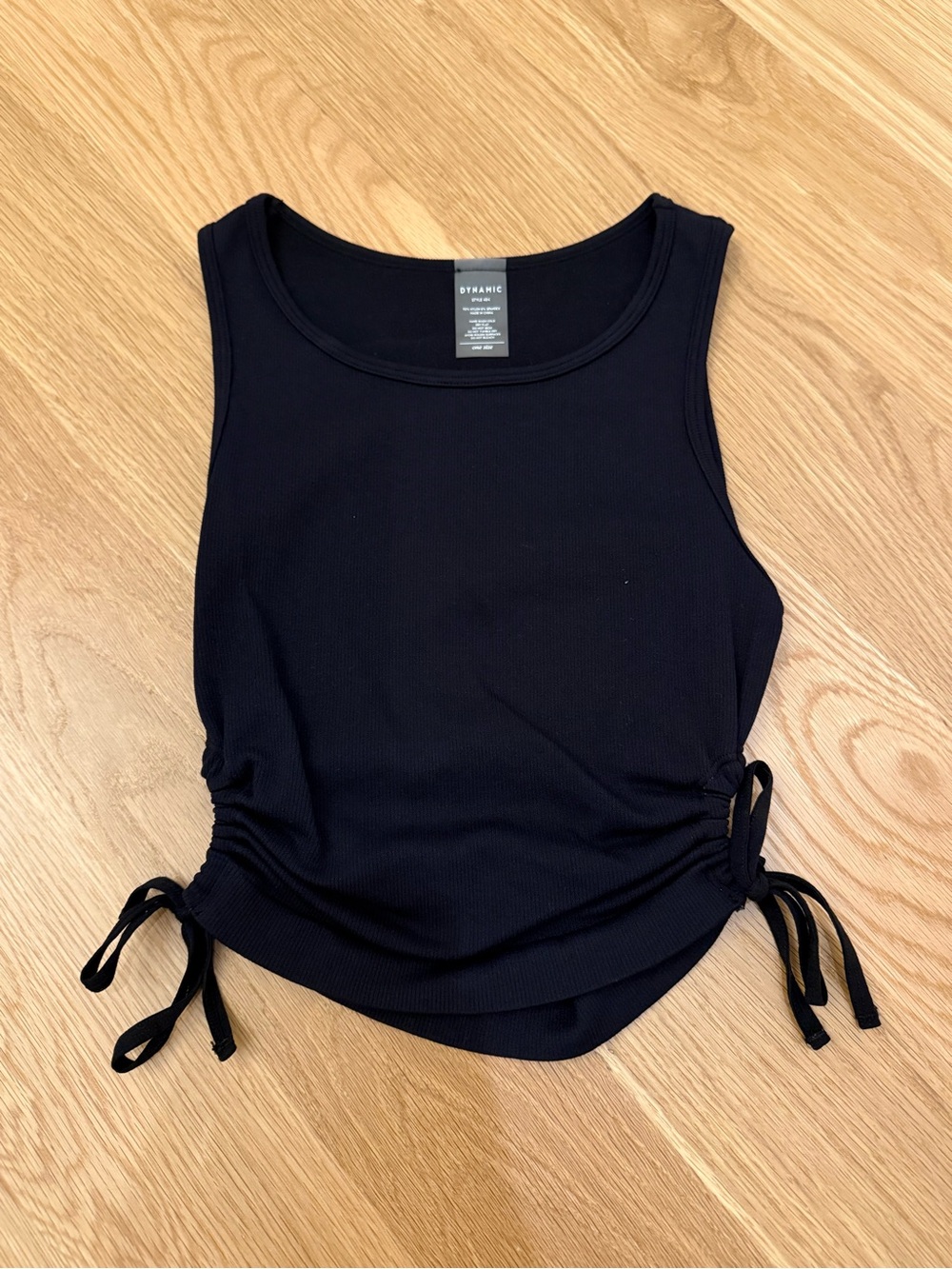 Dynamic Black Ribbed Tank with Side Cut Out Drawstrings